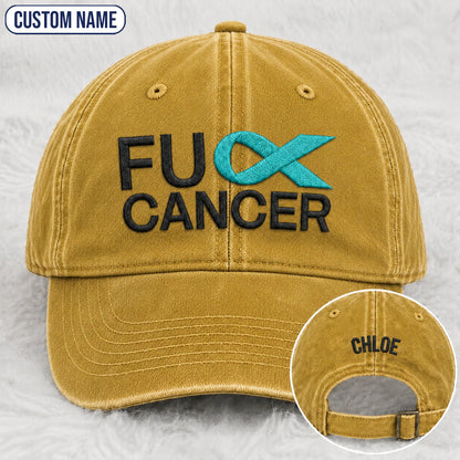 Personalized Fc Ribbon Teal Ribbon Embroidered Washed Cap