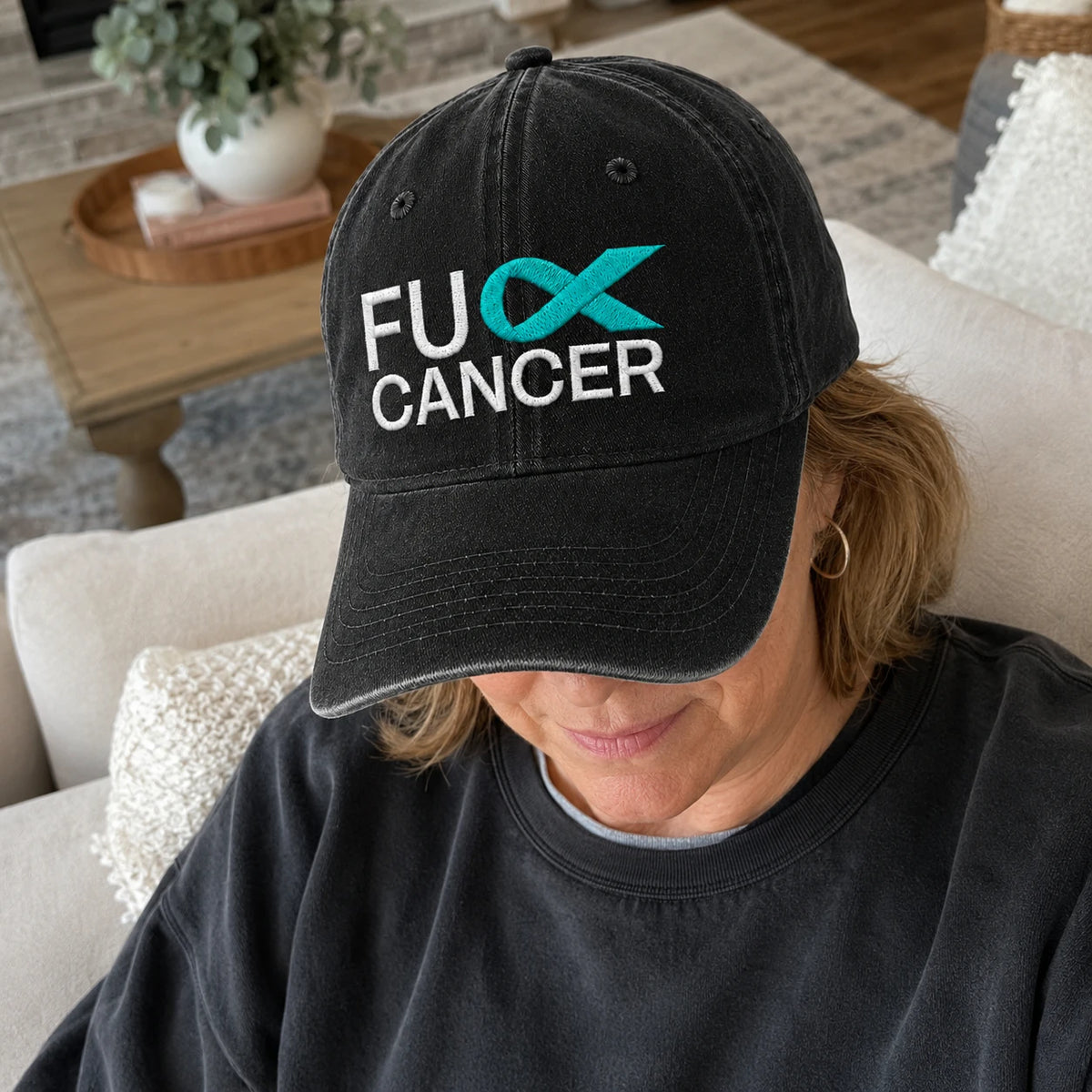 Personalized Fc Ribbon Teal Ribbon Embroidered Washed Cap