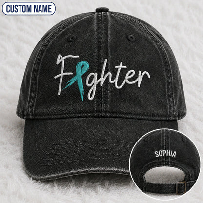 Personalized Fighter Teal Ribbon Embroidered Washed Cap