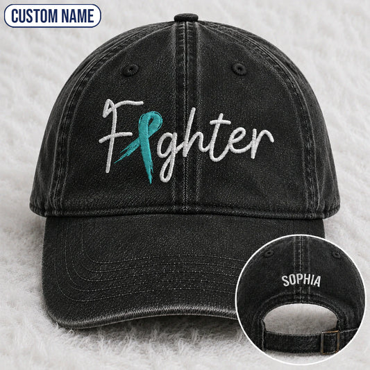 Personalized Fighter Teal Ribbon Embroidered Washed Cap