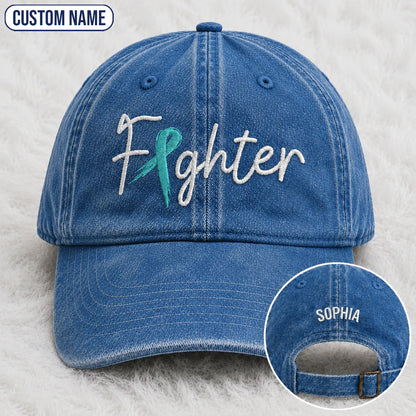 Personalized Fighter Teal Ribbon Embroidered Washed Cap