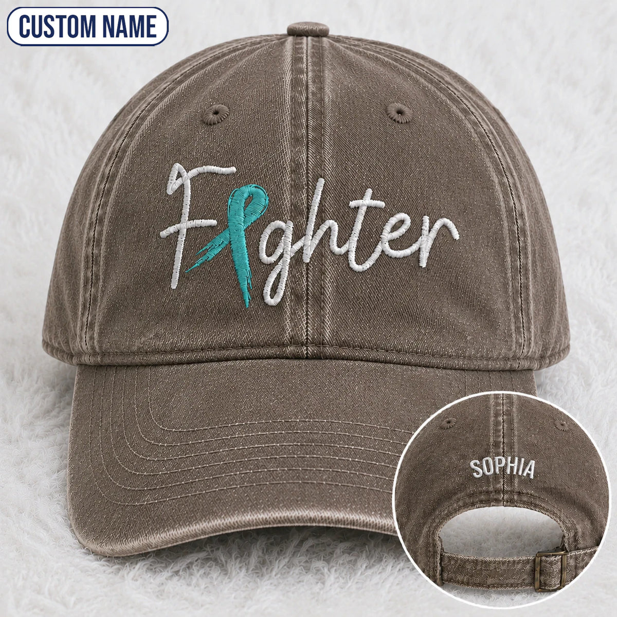 Personalized Fighter Teal Ribbon Embroidered Washed Cap