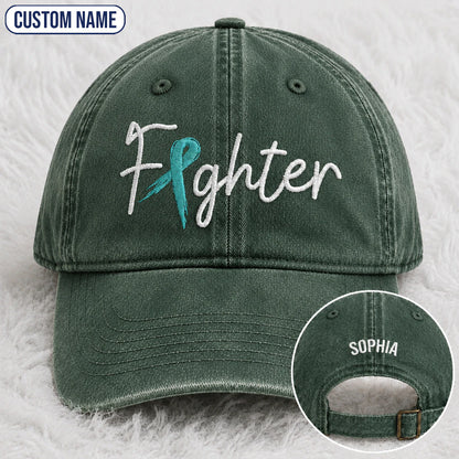 Personalized Fighter Teal Ribbon Embroidered Washed Cap