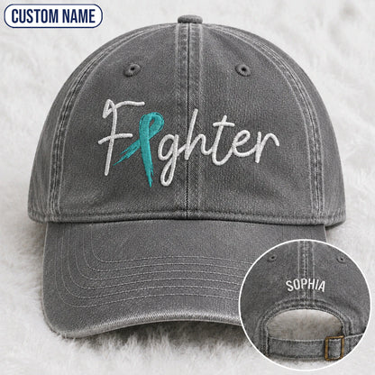 Personalized Fighter Teal Ribbon Embroidered Washed Cap