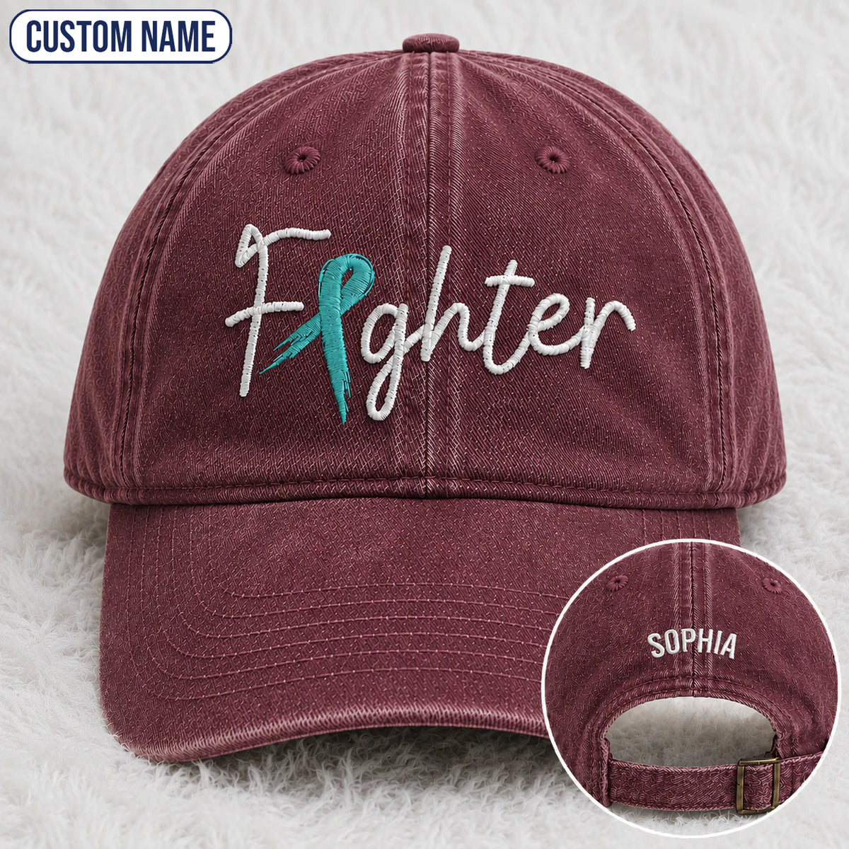 Personalized Fighter Teal Ribbon Embroidered Washed Cap