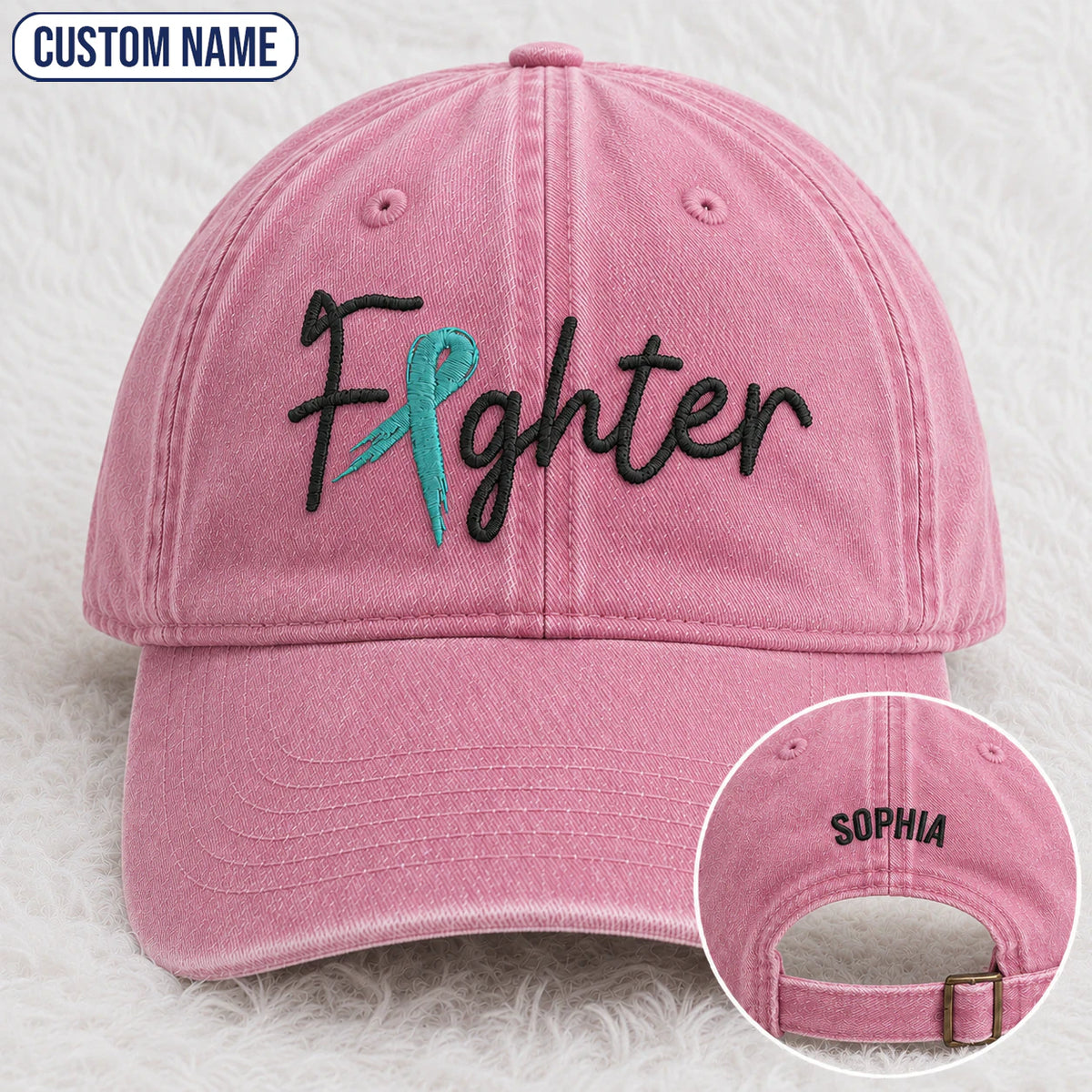 Personalized Fighter Teal Ribbon Embroidered Washed Cap
