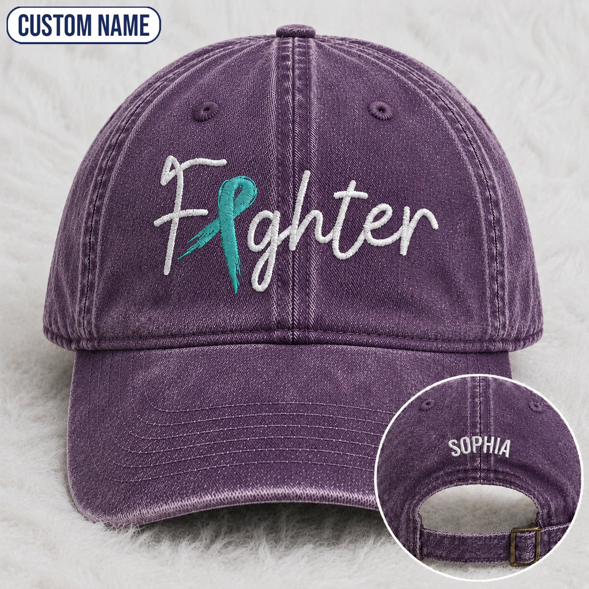 Personalized Fighter Teal Ribbon Embroidered Washed Cap