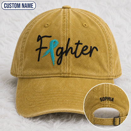 Personalized Fighter Teal Ribbon Embroidered Washed Cap