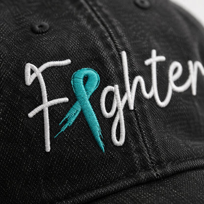 Personalized Fighter Teal Ribbon Embroidered Washed Cap
