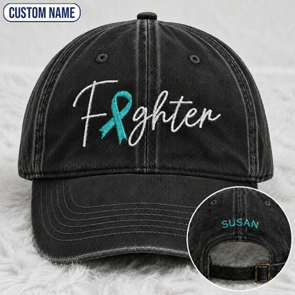 Personalized Fighter V2 Teal Ribbon Embroidered Washed Cap