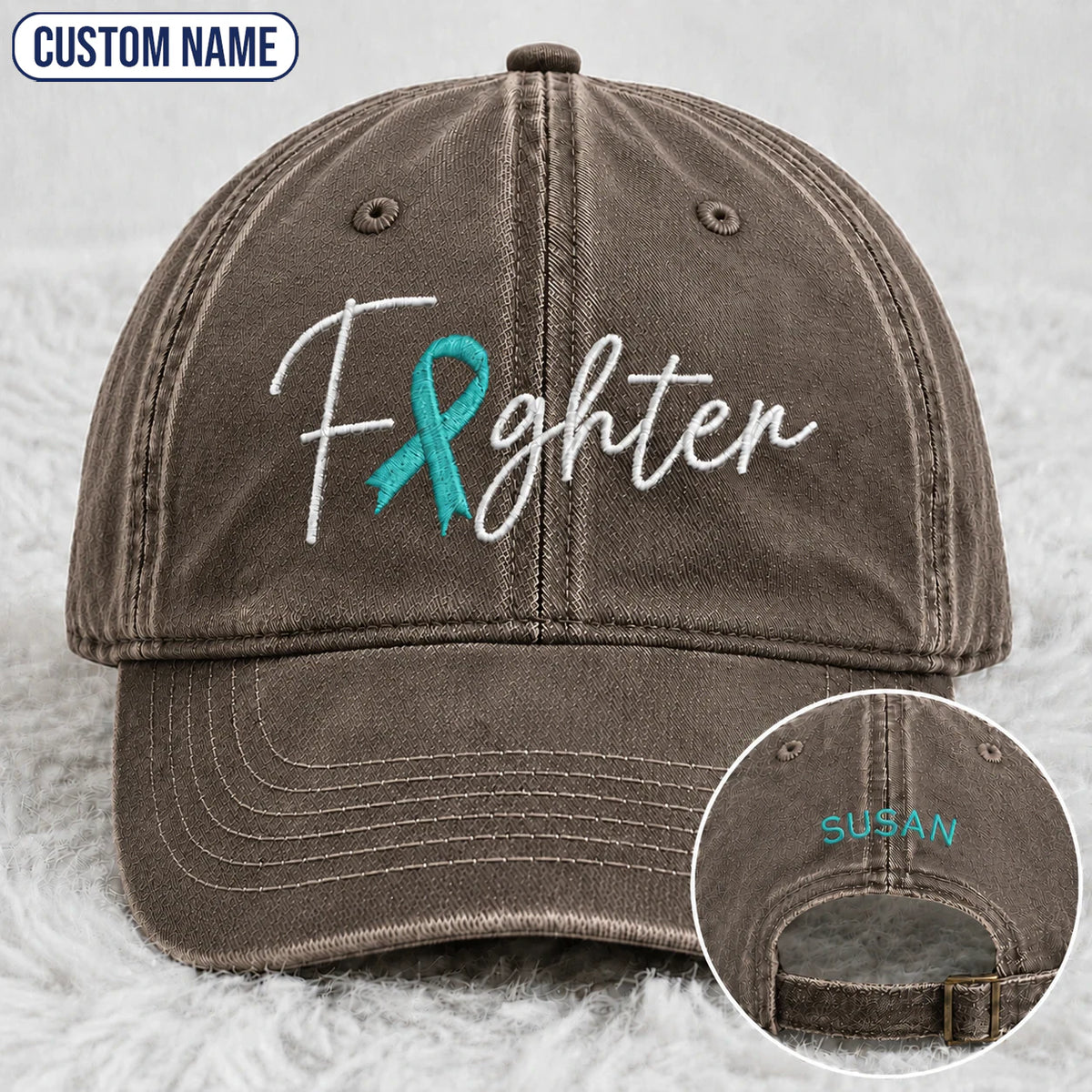 Personalized Fighter V2 Teal Ribbon Embroidered Washed Cap
