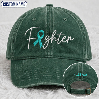 Personalized Fighter V2 Teal Ribbon Embroidered Washed Cap