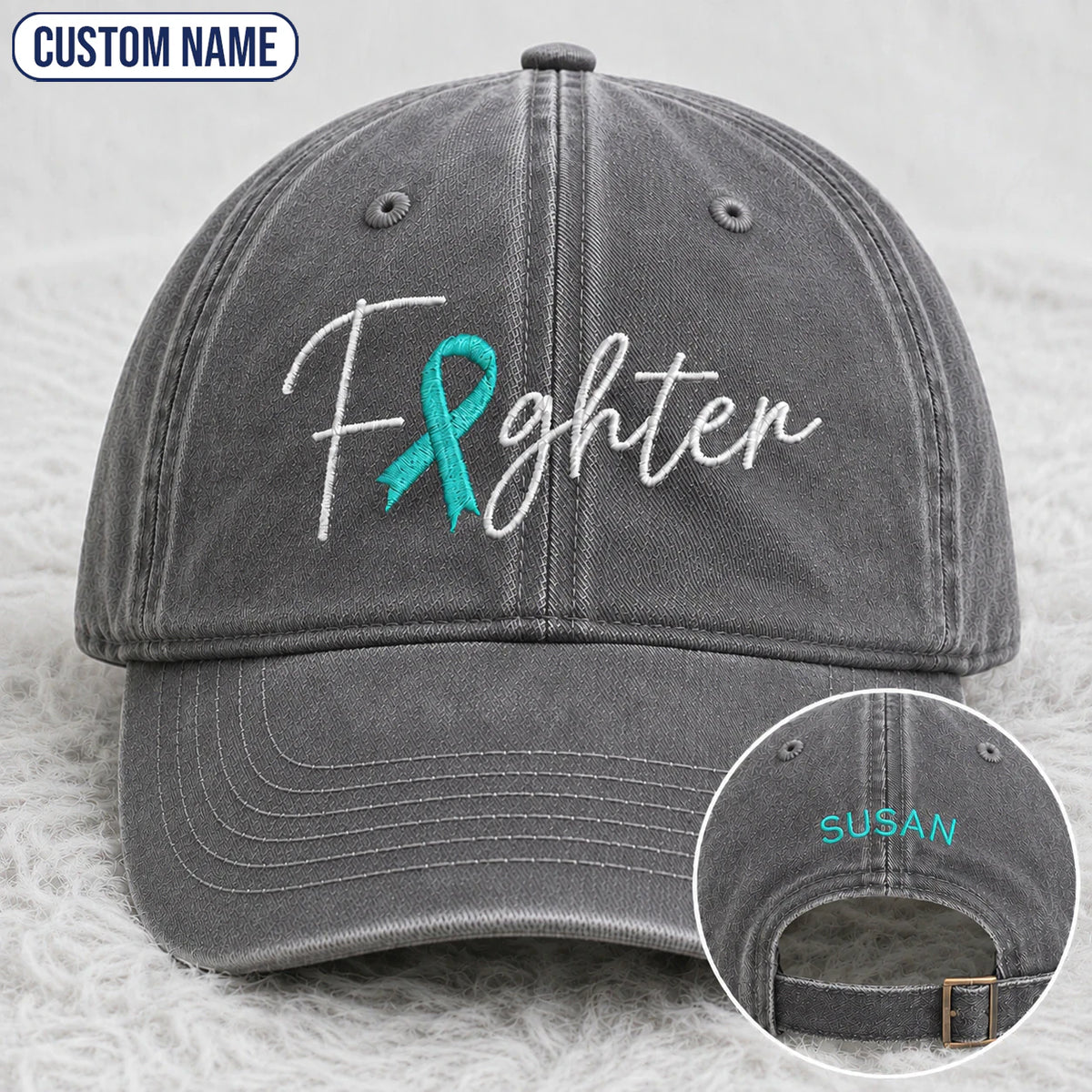 Personalized Fighter V2 Teal Ribbon Embroidered Washed Cap