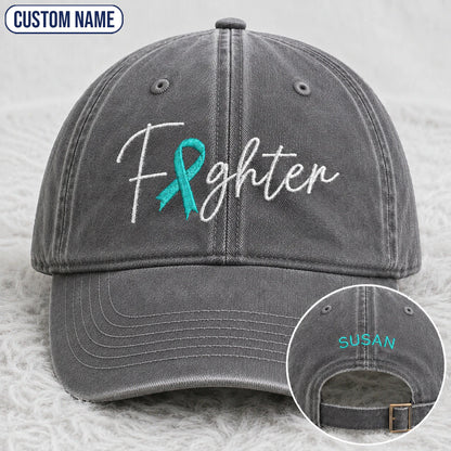 Personalized Fighter V2 Teal Ribbon Embroidered Washed Cap