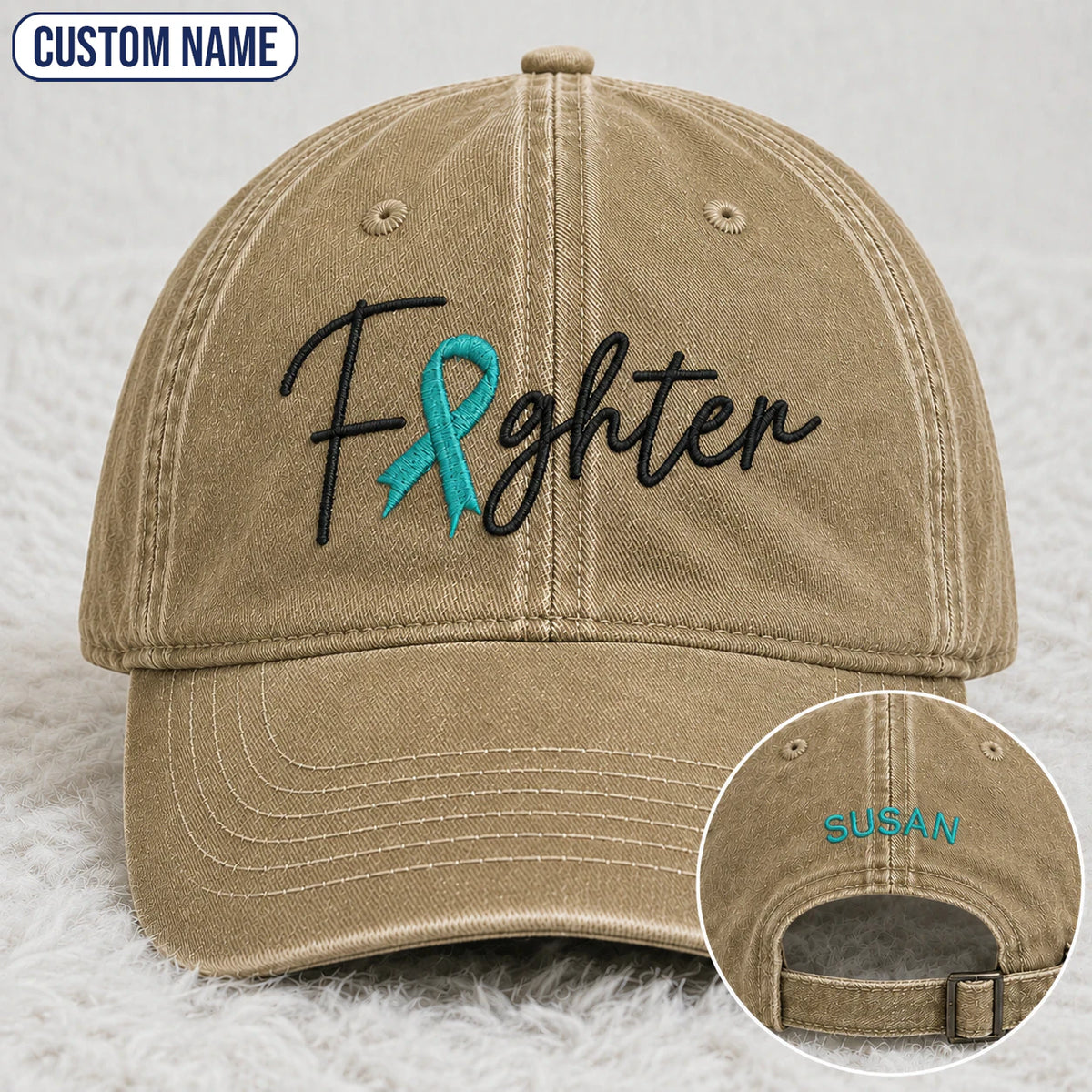 Personalized Fighter V2 Teal Ribbon Embroidered Washed Cap