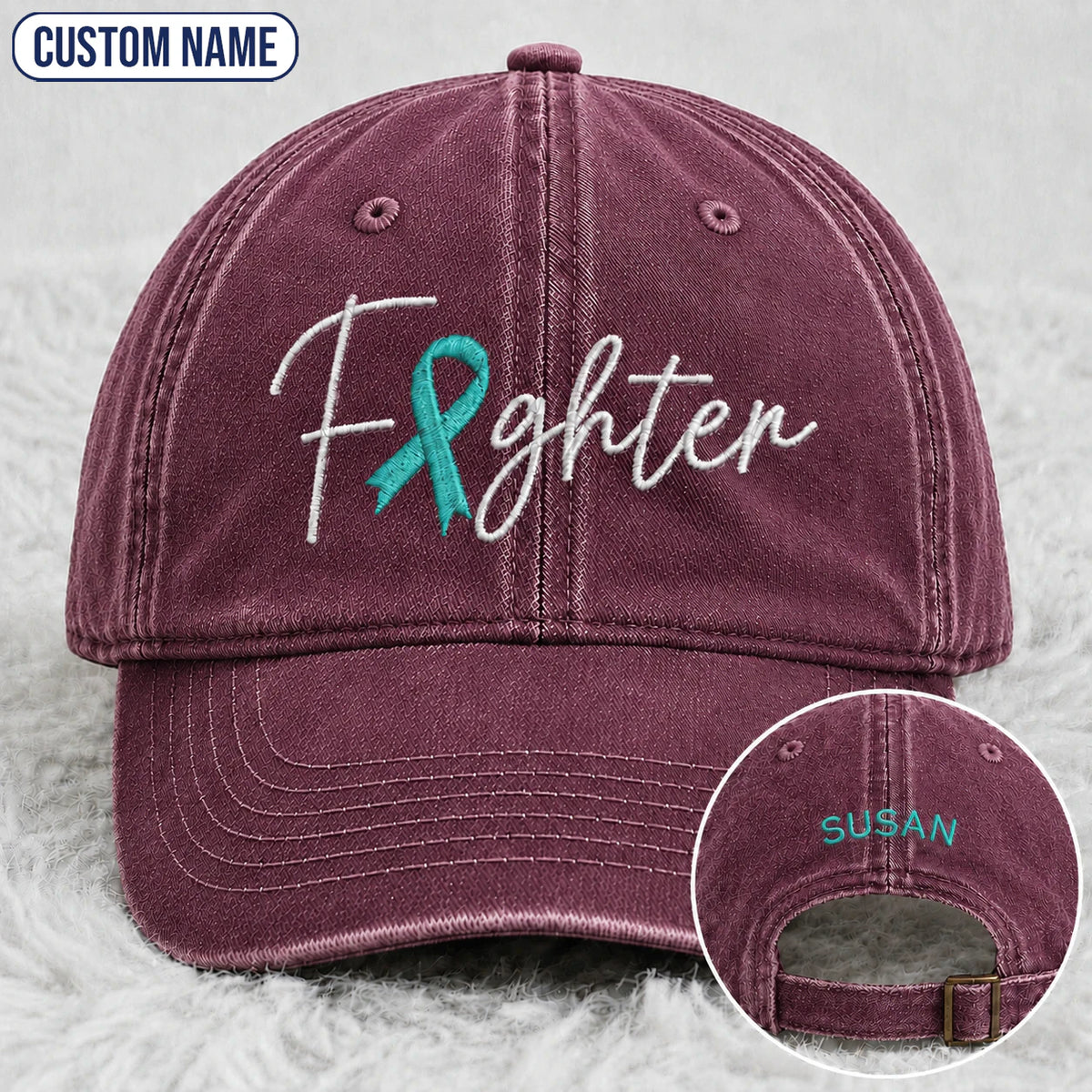 Personalized Fighter V2 Teal Ribbon Embroidered Washed Cap
