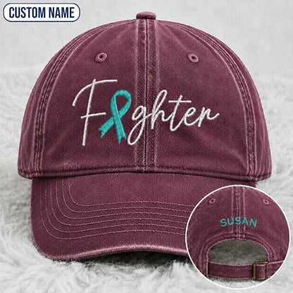 Personalized Fighter V2 Teal Ribbon Embroidered Washed Cap