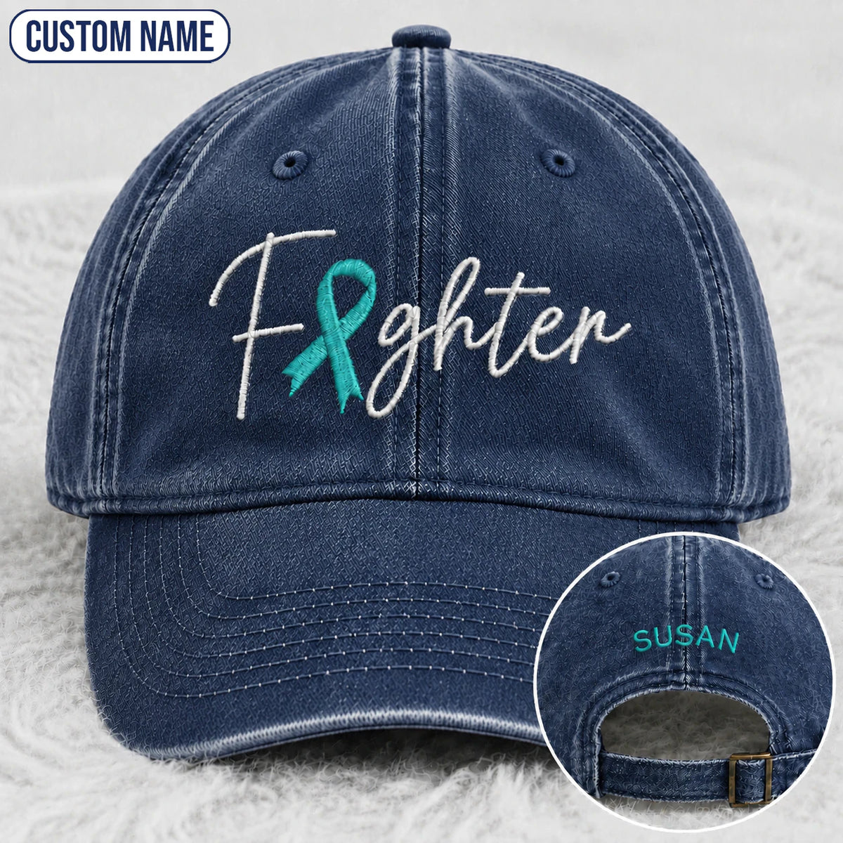 Personalized Fighter V2 Teal Ribbon Embroidered Washed Cap