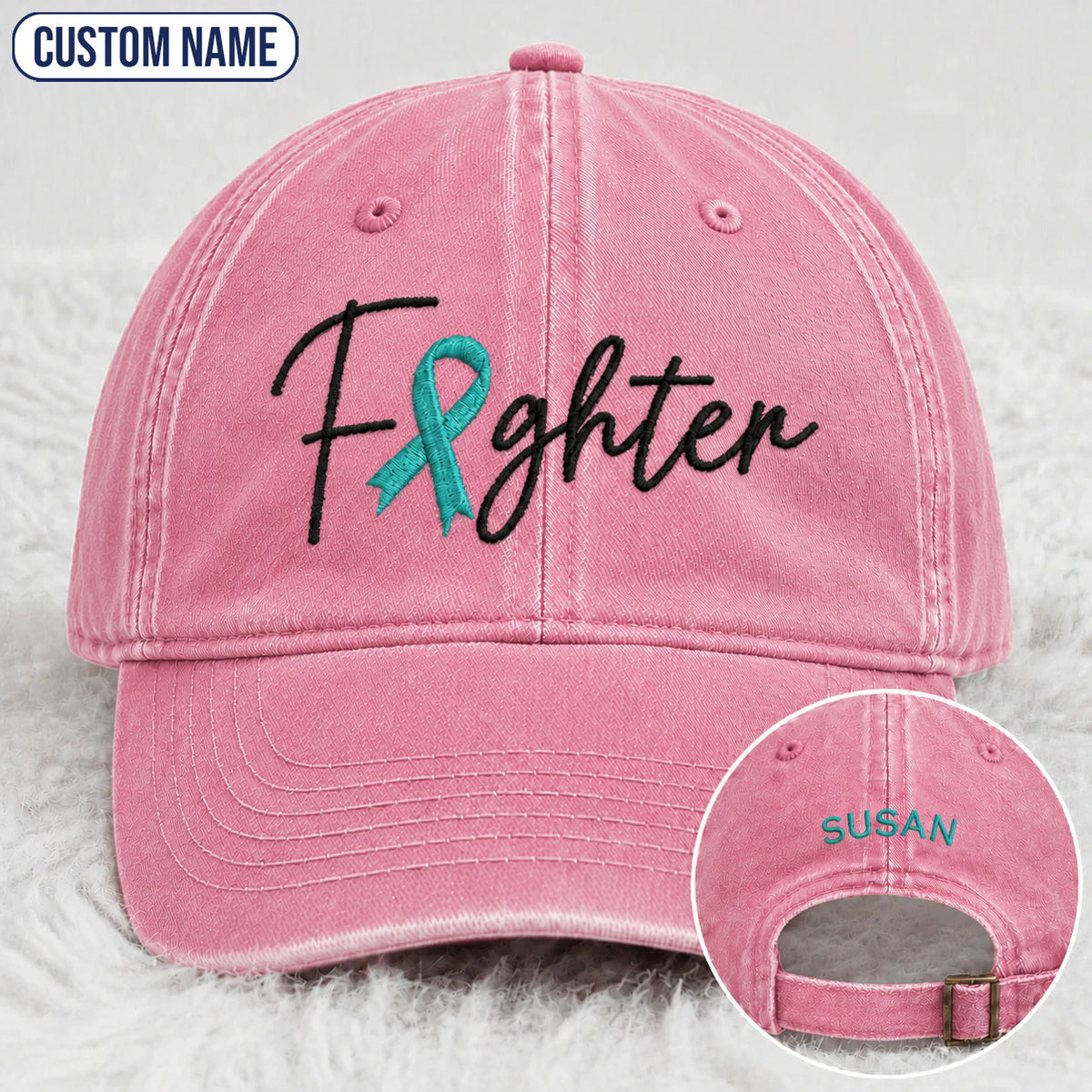 Personalized Fighter V2 Teal Ribbon Embroidered Washed Cap