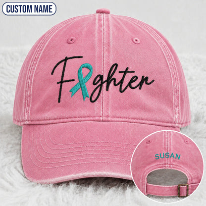 Personalized Fighter V2 Teal Ribbon Embroidered Washed Cap