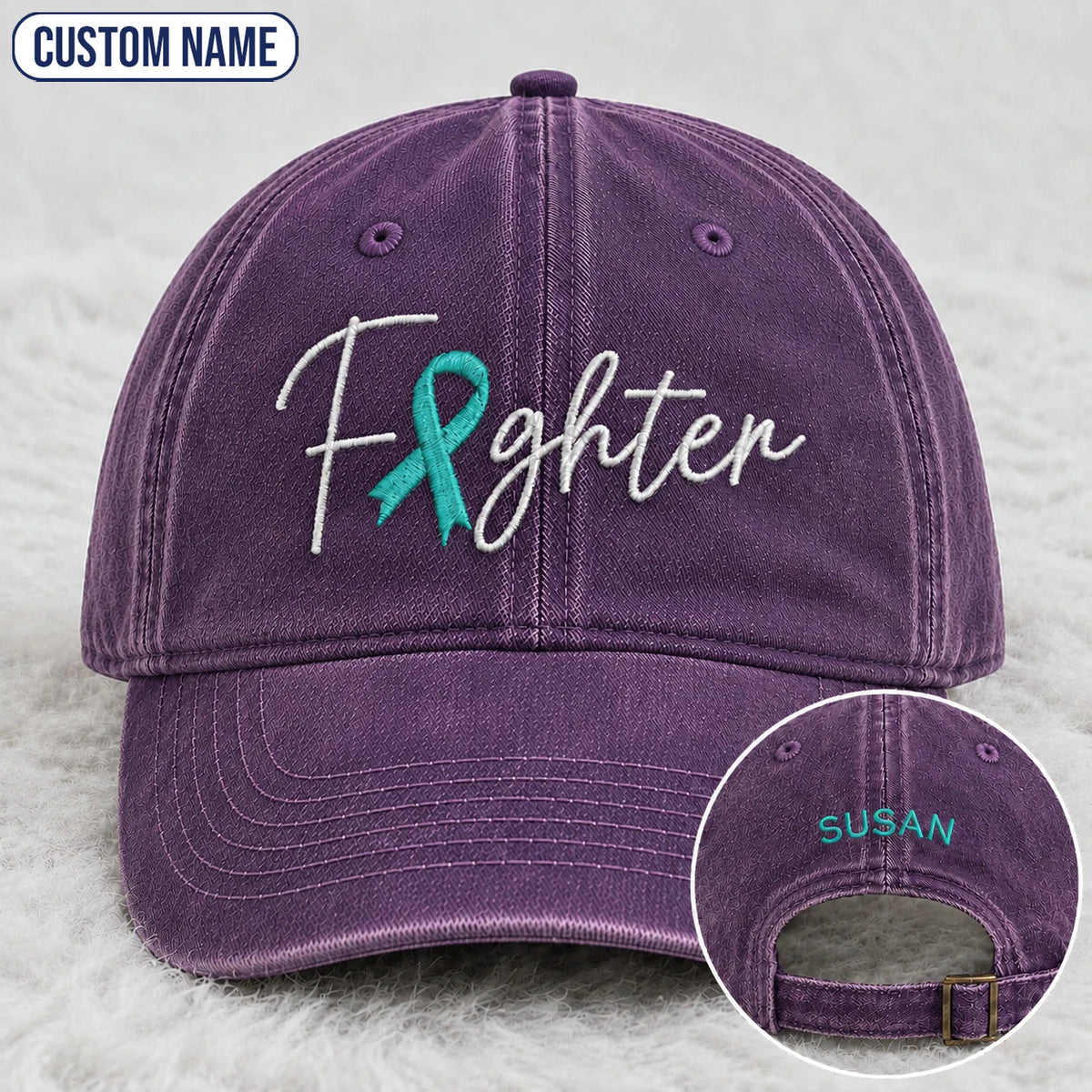 Personalized Fighter V2 Teal Ribbon Embroidered Washed Cap