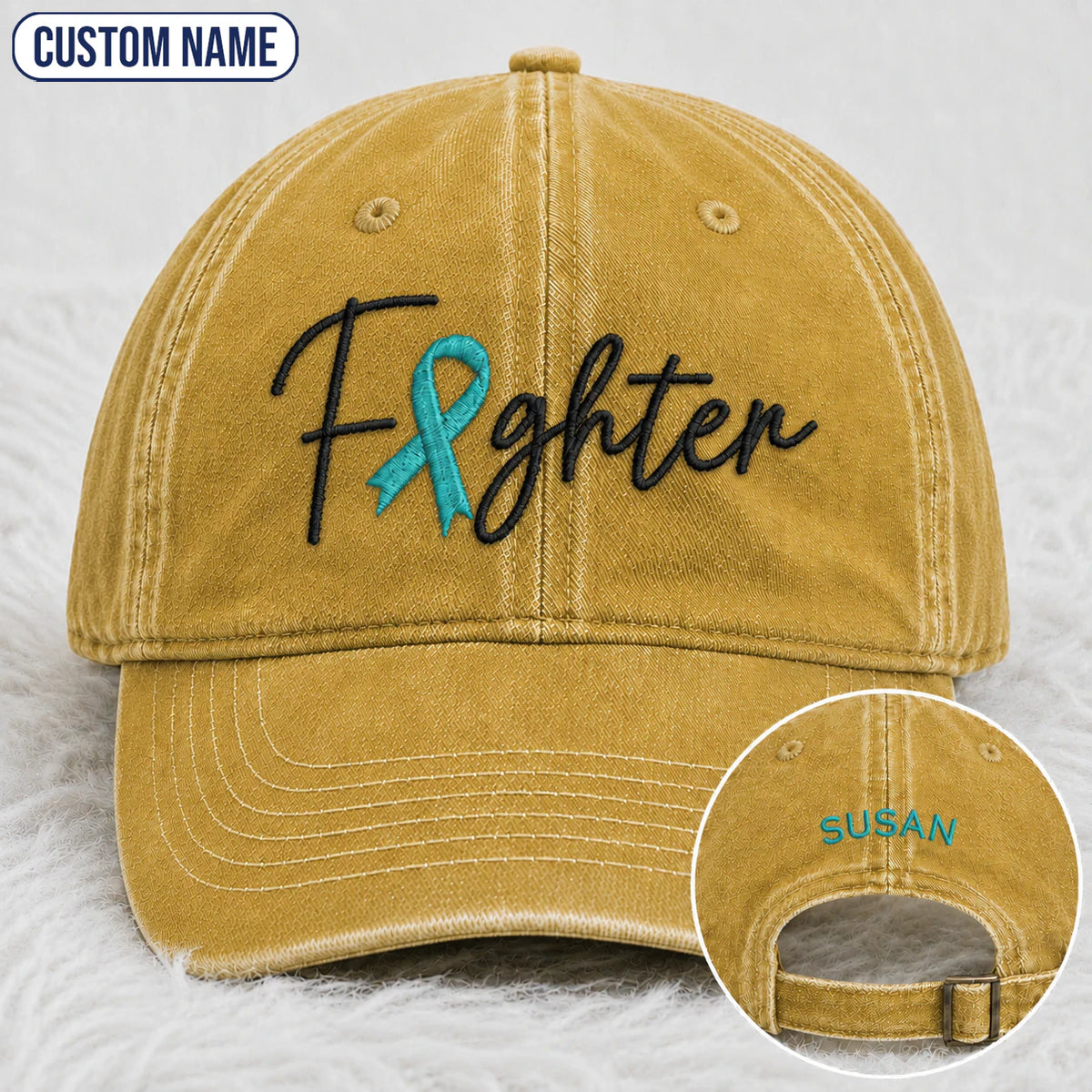 Personalized Fighter V2 Teal Ribbon Embroidered Washed Cap