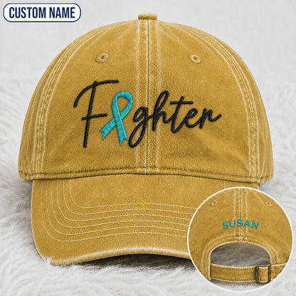 Personalized Fighter V2 Teal Ribbon Embroidered Washed Cap