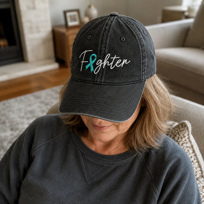 Personalized Fighter V2 Teal Ribbon Embroidered Washed Cap