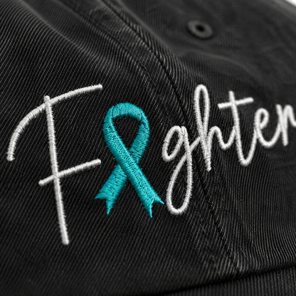 Personalized Fighter V2 Teal Ribbon Embroidered Washed Cap