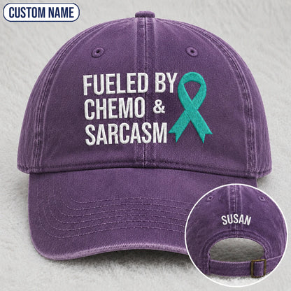 Personalized Fueled By Sarcasm Teal Ribbon Embroidered Washed Cap