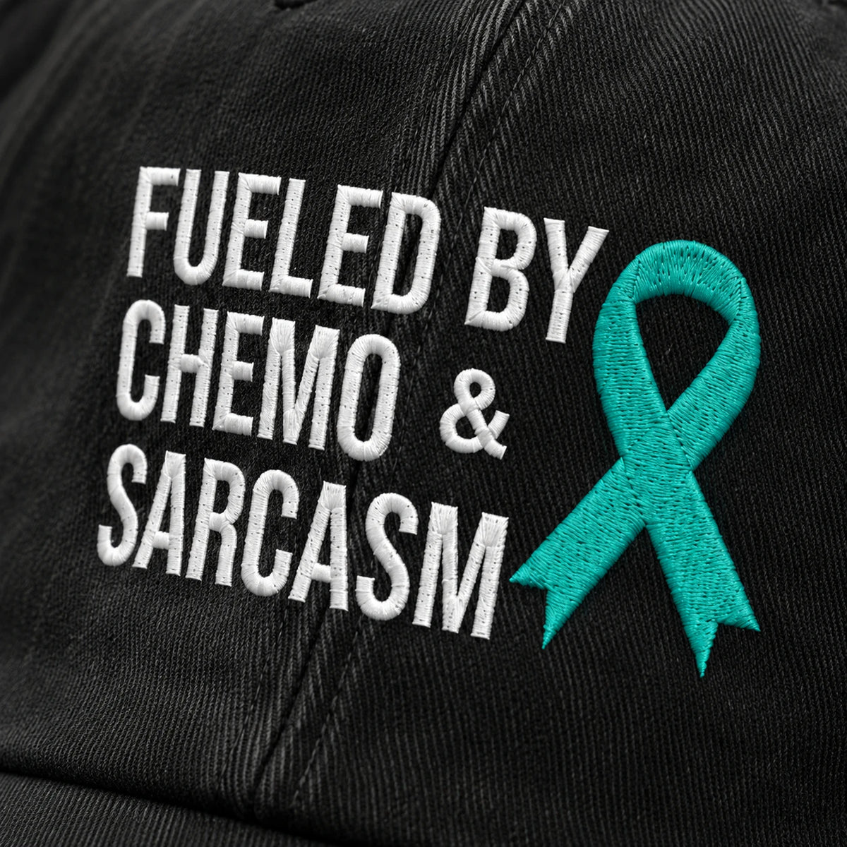 Personalized Fueled By Sarcasm Teal Ribbon Embroidered Washed Cap