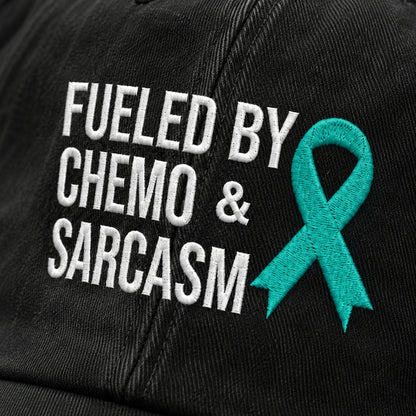 Personalized Fueled By Sarcasm Teal Ribbon Embroidered Washed Cap
