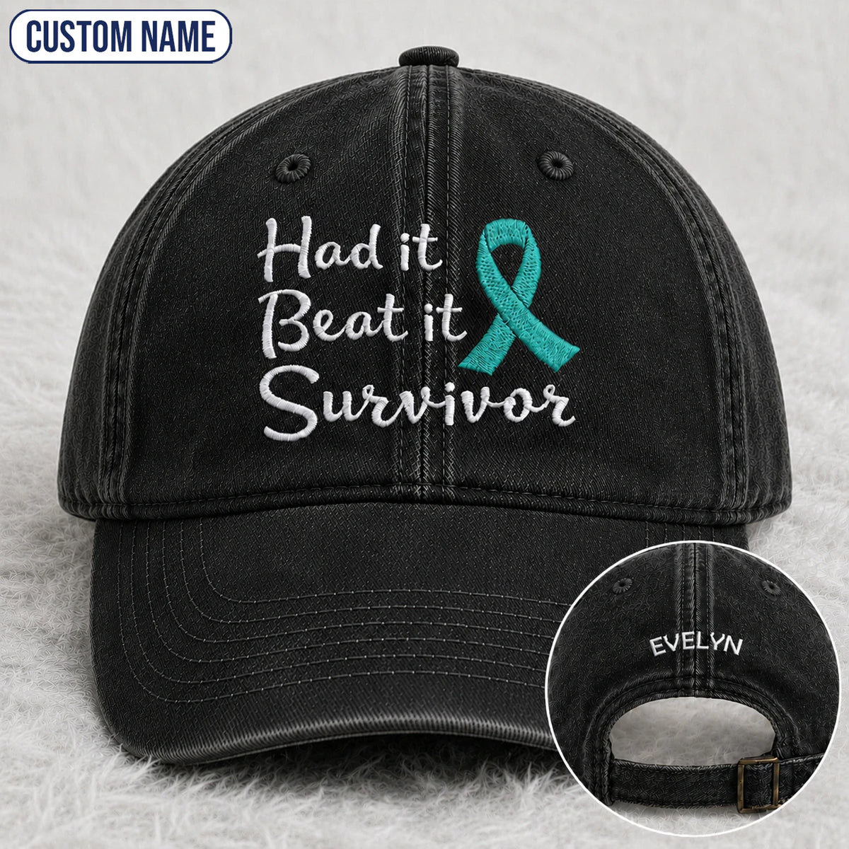 Personalized Had It Beat It Teal Ribbon Embroidered Washed Cap
