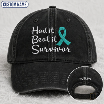 Personalized Had It Beat It Teal Ribbon Embroidered Washed Cap