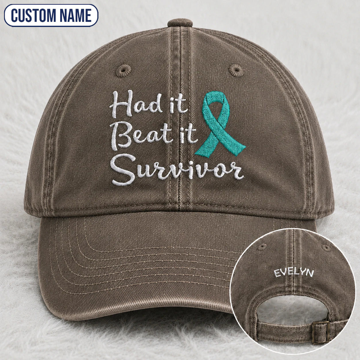Personalized Had It Beat It Teal Ribbon Embroidered Washed Cap