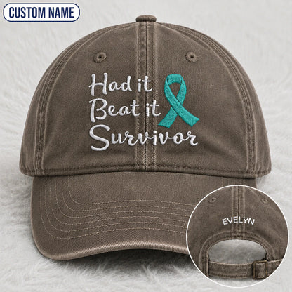 Personalized Had It Beat It Teal Ribbon Embroidered Washed Cap