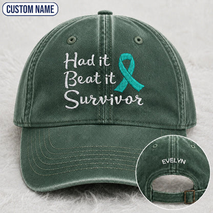 Personalized Had It Beat It Teal Ribbon Embroidered Washed Cap