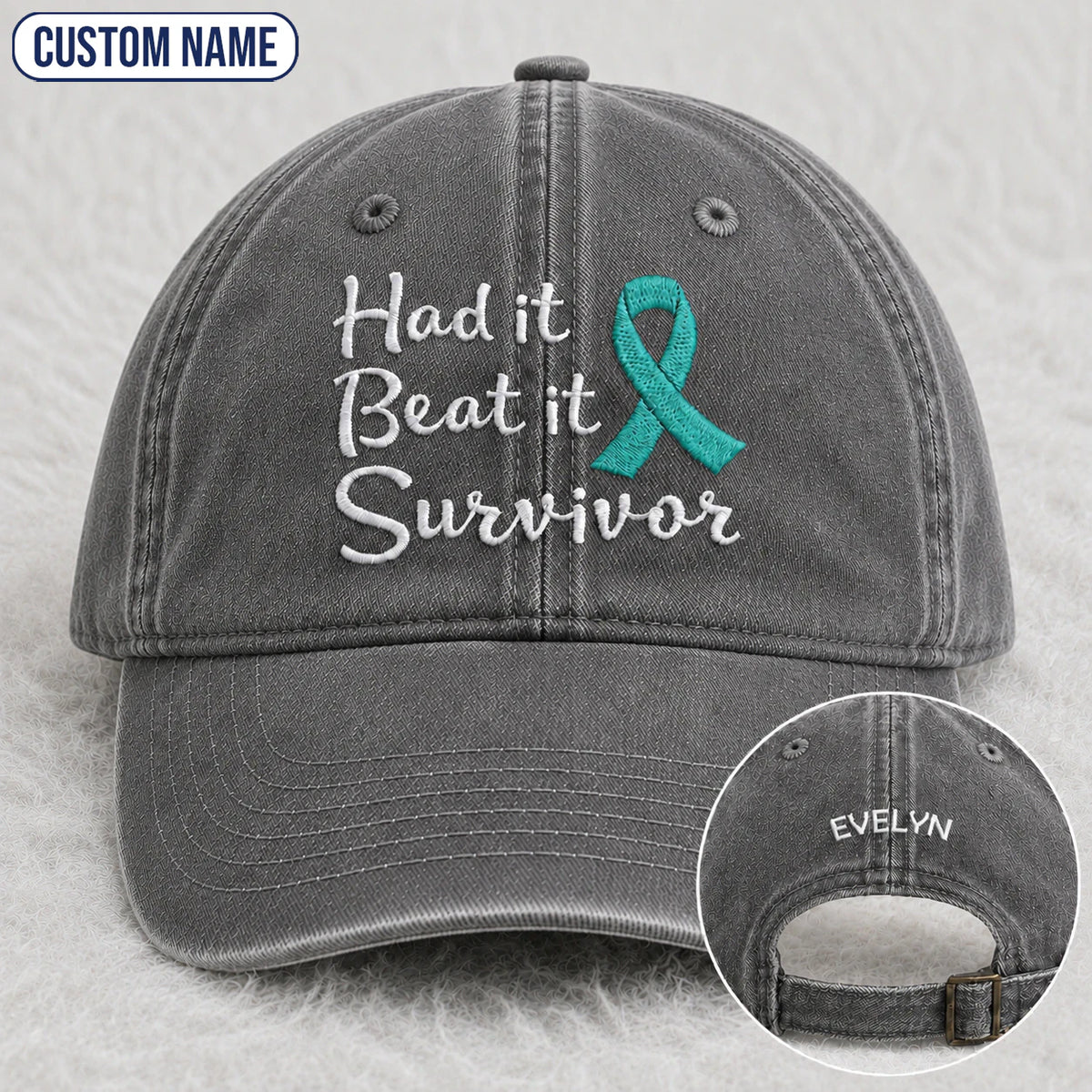 Personalized Had It Beat It Teal Ribbon Embroidered Washed Cap