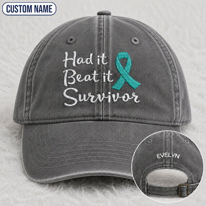Personalized Had It Beat It Teal Ribbon Embroidered Washed Cap