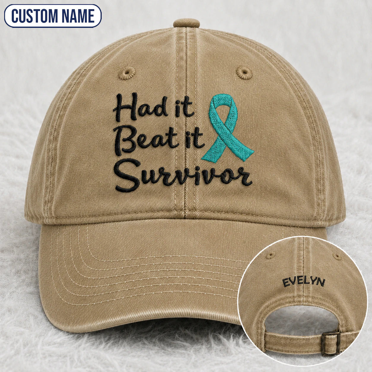 Personalized Had It Beat It Teal Ribbon Embroidered Washed Cap