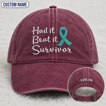 Personalized Had It Beat It Teal Ribbon Embroidered Washed Cap