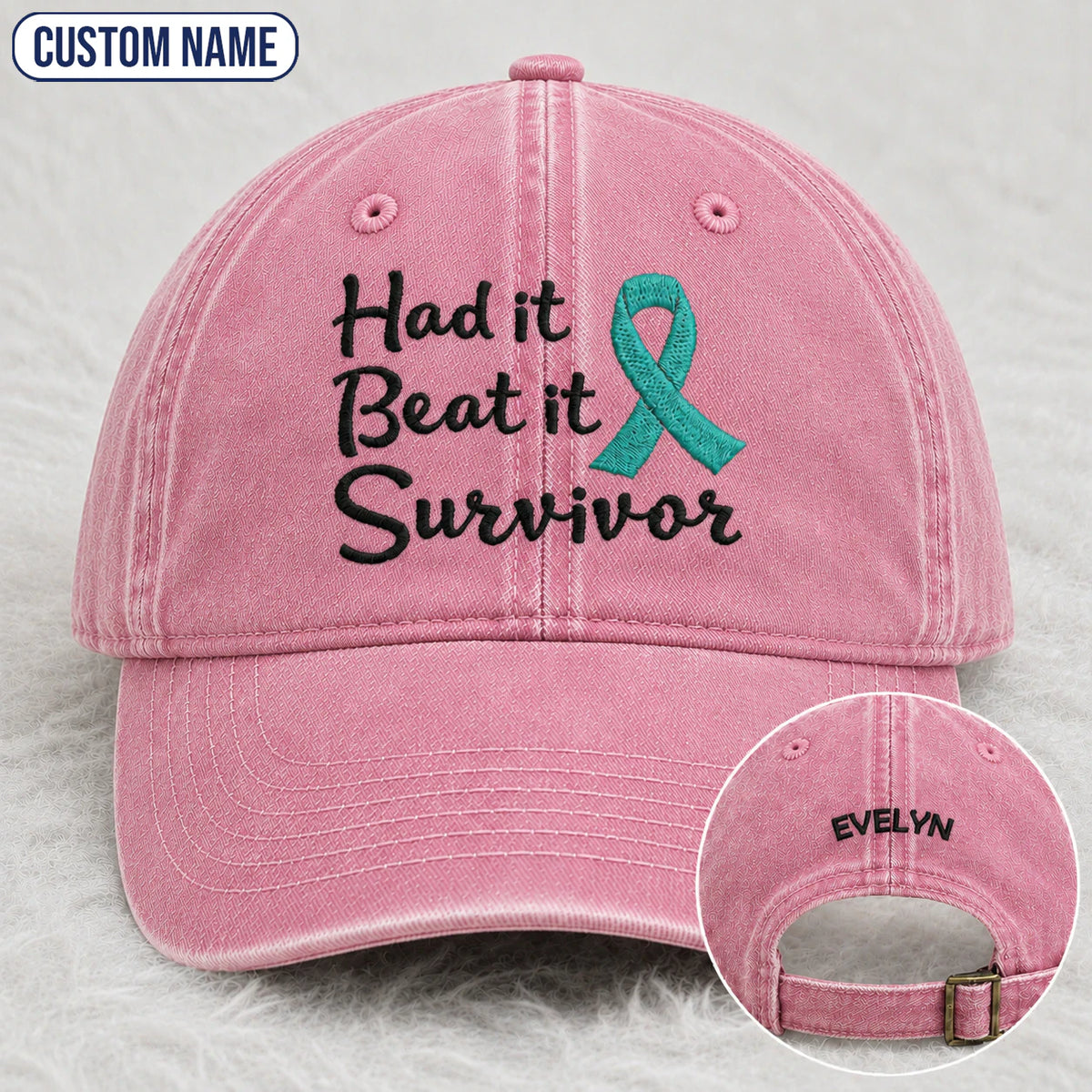 Personalized Had It Beat It Teal Ribbon Embroidered Washed Cap