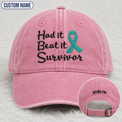 Personalized Had It Beat It Teal Ribbon Embroidered Washed Cap