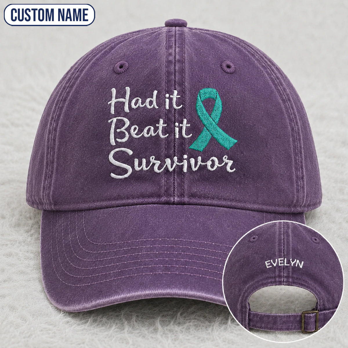 Personalized Had It Beat It Teal Ribbon Embroidered Washed Cap