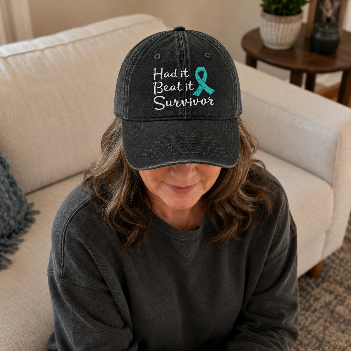 Personalized Had It Beat It Teal Ribbon Embroidered Washed Cap