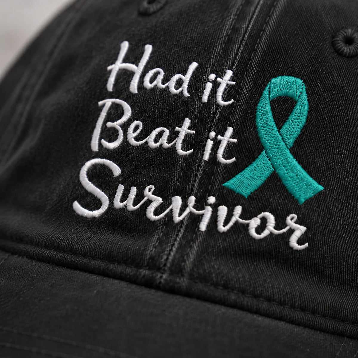 Personalized Had It Beat It Teal Ribbon Embroidered Washed Cap