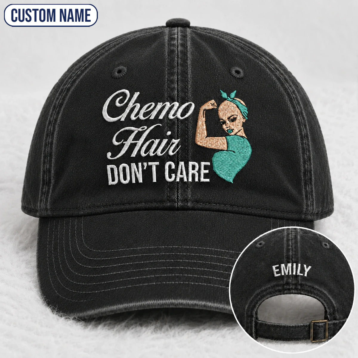 Personalized Hair Don'T Care Teal Ribbon Embroidered Washed Cap