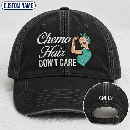 Personalized Hair Don'T Care Teal Ribbon Embroidered Washed Cap