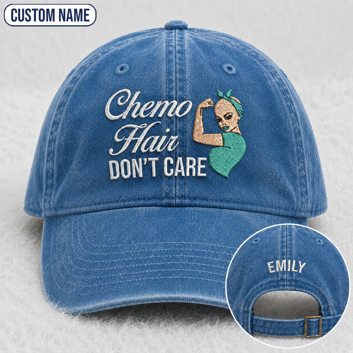 Personalized Hair Don'T Care Teal Ribbon Embroidered Washed Cap