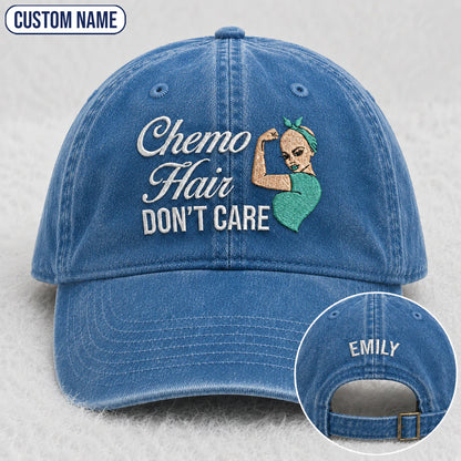 Personalized Hair Don'T Care Teal Ribbon Embroidered Washed Cap